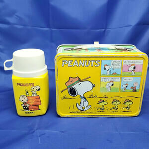 Vintage Peanuts Thermos Lunch Box Set Baseball Theme Metal